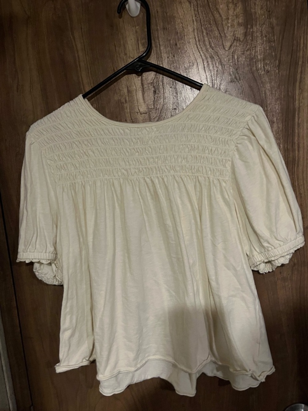 American Eagle Outfitters Cream Smocked Puff-Sleeve Top